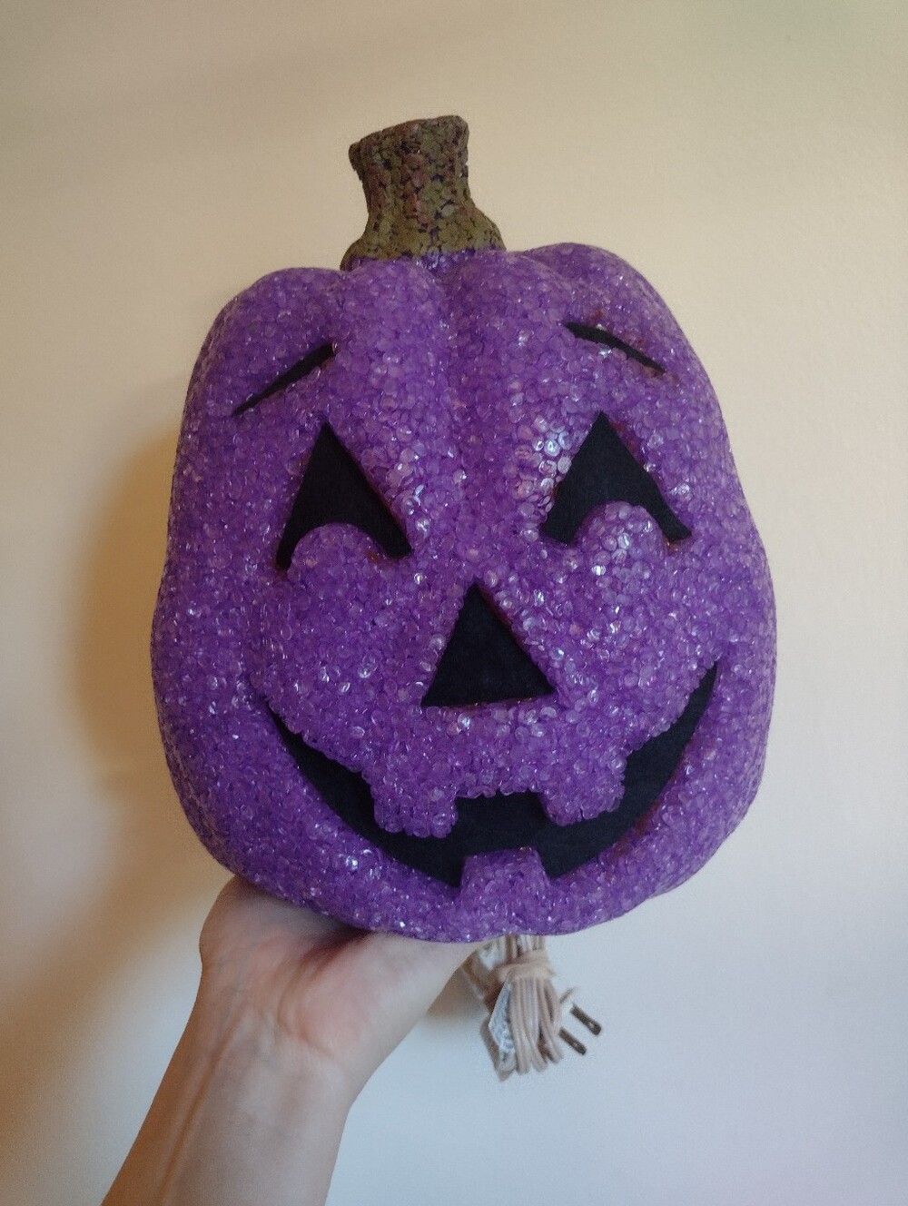 VTG Seasons Melted Plastic Popcorn Purple Pumpkin Jack O Lantern Halloween Light